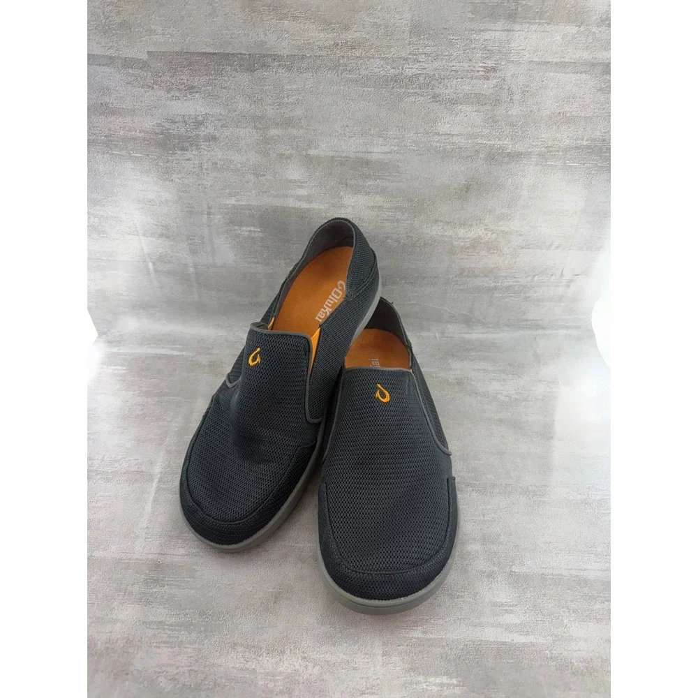 OluKai Nohea Mesh Men Sz 9.5 Grey Orange Slip On Loafers 10188-4242